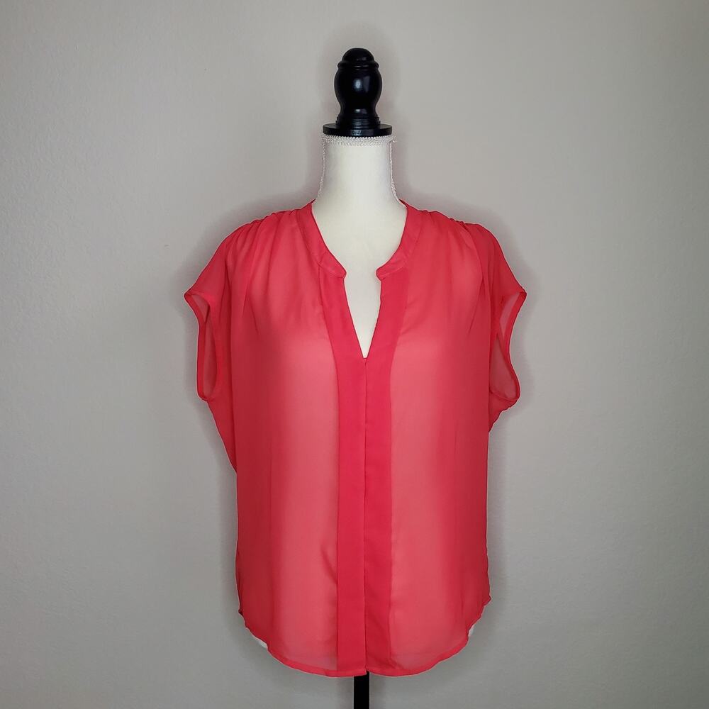 Red Haute Sheer Red Button Down Top Small